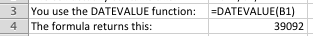 Worked example of the DATEVALUE function in Excel