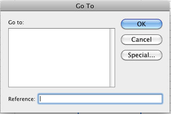 The Excel Go To dialog box