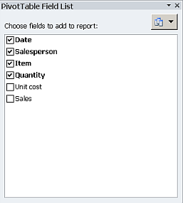 Excel Pivot Table field list