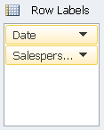 Excel Pivot Table layout showing two fields in the Row Labels section
