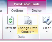 Excel Pivot Table Tools, options to refresh data or change data source