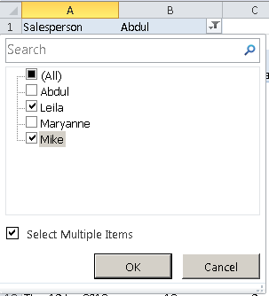 Excel Pivot Table, Report Filter, select multiple items on which to filter