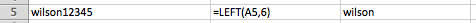 Excel worked example of the LEFT() function