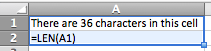 Worked example of the LEN() function in Excel