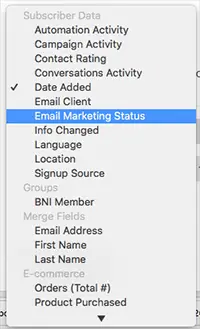 Mailchimp - choosing conditions for defining a segment