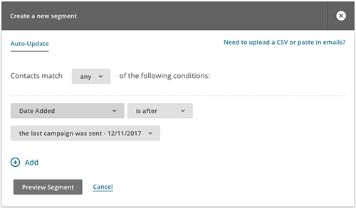 Mailchimp - creating a new segment step 1