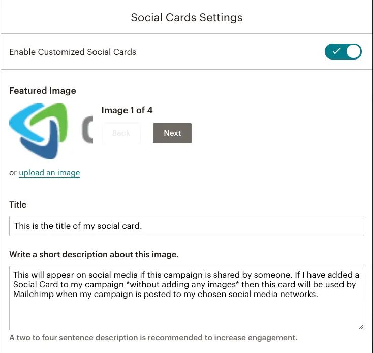 Mailchimp Social Cards setting enabled for a campaign | Learn Mailchimp with Five Minute Lessons