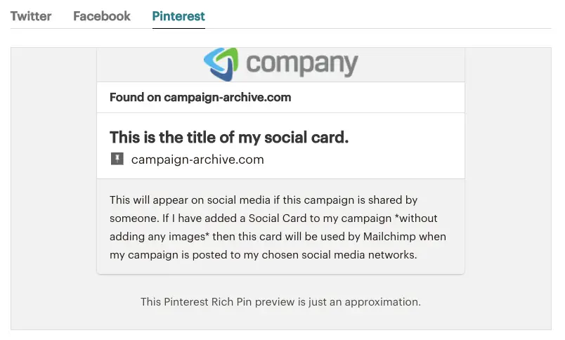 Mailchimp Social Cards - Pinterest preview | Learn Mailchimp with Five Minute Lessons