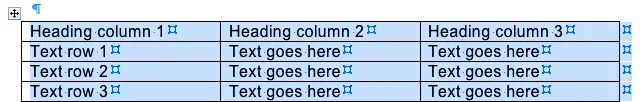 Selecting a whole table in Microsoft Word at once