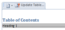 Microsoft Word for Windows, update table of contents button